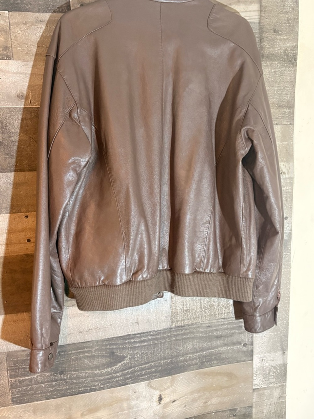 Vintage Brown Leather Bomber Jacket with Quilted Interior - Picture 2 of 2